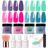 Picture of AZUREBEAUTY Dip Powder Nail Kit Starter, Spring Summer Bright Pastel Green Hot Pink Purple 4 Colors Dipping Powder Liquid Set with Base/Top Coat Activator for French Nail Art Manicure DIY Easter Gift