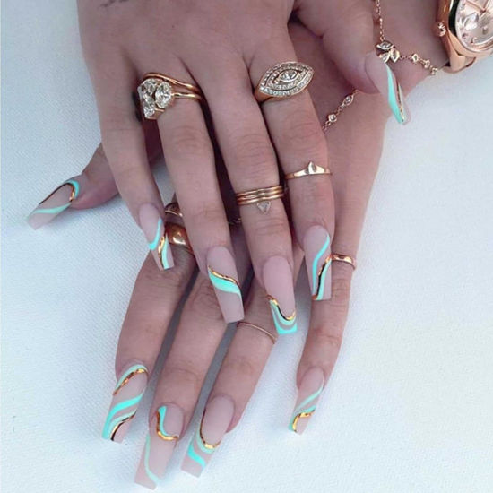 Picture of DANMANR Short Fake Nails Press on French Nails Tips Full Cover Acrylic Square False Nails Art for Women and Girls24PCS