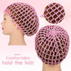 Picture of 4 Pieces Mesh Crochet Hair Net Rayon Knit Snood Hat Thick Short Women Hairnet Snoods Cover Ornament for Sleeping (Pink)