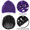 Picture of Geyoga 4 Pieces Mesh Crochet Hair Net Rayon Knit Snood Hat Thick Short Women Hairnet Snoods Cover Ornament for Sleeping (Black, Purple)