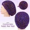 Picture of Geyoga 4 Pieces Mesh Crochet Hair Net Rayon Knit Snood Hat Thick Short Women Hairnet Snoods Cover Ornament for Sleeping (Black, Purple)