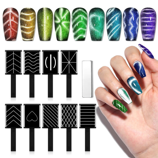 Picture of SAVILAND Cat Eye Magnet for Nails: 10PCS CatEye Gel Nail Polish Strong Nail Magnets Set 1000＋Styles Creation Magnetic Wand Quicker DIY Nail Art Tools for Enthusiasts Technicians Salon Home Studio