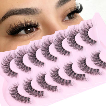 Picture of Clear Band Eyelashes 15mm Cat Eye Lashes Natural Look Wispy False Eyelashes 3D Short Fluffy Strip Eye Lashes Pack by Geeneiya, 7 Pairs