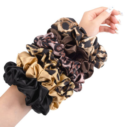Picture of XL Big Silk Scrunchies for Women CEELGON Extra Large Scrunchie Satin Oversized Silk Thick Elastic Fluffy Hair Ties Jumbo Gigantic Soft Chiffon Cute Scrunchy Hair Scrunchies 6 Pack