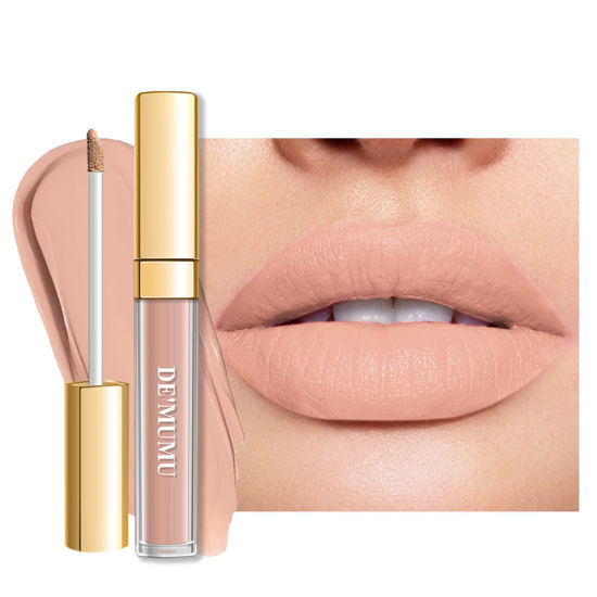 Picture of DE'MUMU Apricot Lipstick Matte for Women, Nude Long Lasting Lipstick Smudgeproof Liquid Lipsticks, Cruelty Free Lip Makeup (DM25 Latte Nude)