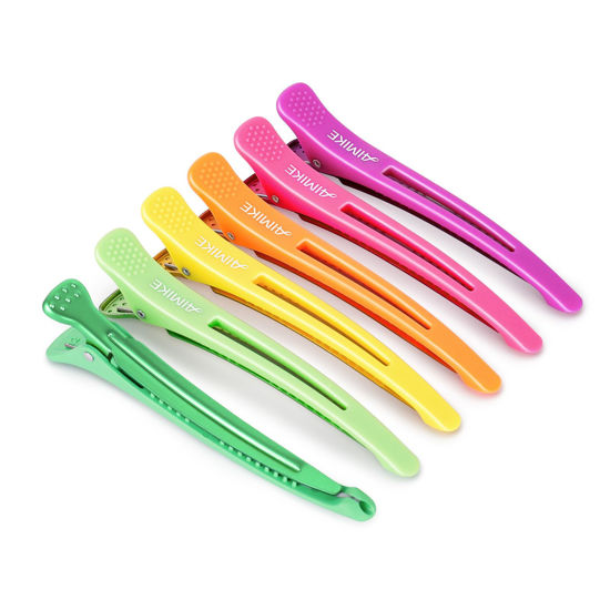 Picture of Neon Hair Clips, AIMIKE 6 Pcs Duck Billed Hair Roller Clips for Professional Hairstyling and Cutting - 4.3" Long