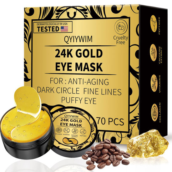 Picture of Qyiywim Under Eye Patches 70PCS, 24K Gold Eye Patches for Puffy Eyes Treatment, Under Eye Masks for Dark Circles and Puffiness, Non-Irritating Eye Mask Skincare, Eyes Bags Treatment, Eye Gel Pads