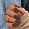 Picture of KQueenest Matte Dark Brown Press on Nails Medium Almond Stiletto, Gel Fake Nails Glue on Medium, Pure Color Acrylic Nails Press ons for Women Fall Winter Decoration in 24PCS