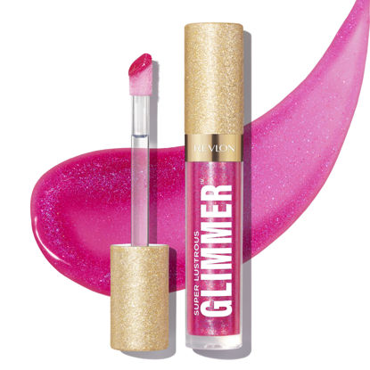 Picture of REVLON Super Lustrous Glimmer Gloss, Non-Sticky Lip Gloss, High-Shine Finish, Plant-Based Glitter, 009 Razz Beamy, 0.13 fl oz