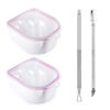 Picture of Nail Soaking Bowl, 2PCS Soak Off Gel Polish Dip Powder Remover Manicure Bowl with Triangle Cuticle Peeler and Stainless Steel Cuticle Pusher Nail Art Tool (Pink)