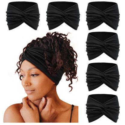 Picture of Tobeffect Wide Headbands for Women, 7'' Extra Large Black Turban Headband Twisted Knot Hairband Hair Accessories, 6 Pack