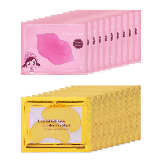Picture of Eakroo 20 Pairs Lip Masks & Eye Mask, Power Crystal Gel 24K Lip Eye Mask, Effectively Nourishes the Lip & Eye Skin, Anti-Aging Eye Patches for Moisturizing, Reducing Fine Lines Dark Circle
