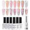 Picture of RARJSM Nude Gel Nail Polish Set 6 Colors with Metallic Silver Chrome Gel Liner Sheer Jelly Gray Pale Rose Apricot Pink Gel Polish Transparent French Manicure Neutral Gel Varnish LED UV Curing Requires