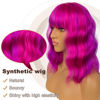 Picture of LANCAINI Short Bob Wigs with Bangs for Women Loose Wavy Wig Curly Wavy Shoulder Length Bob Synthetic Cosplay Wig for Girl Colorful Costume Wigs (Rose mixed Purple)