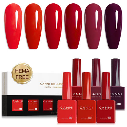 Picture of CANNI Red Gel Nail Polish Set - 6 Colors Bloody Mary 9ML Collection Popular Dark Red Burgundy Gel Polish Kit Nail Art Design Soak off UV LED Nail Gel DIY Manicure All Seasons Nail Salon