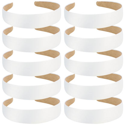 Picture of Wecoe 10 Pack White Headband 1.3 Inch Wide Satin Headbands Women Non Slip Fashion Plain Head Bands Solid Hair Bands DIY Holiday Hair Accessories for Women Girls Diademas Para Mujer