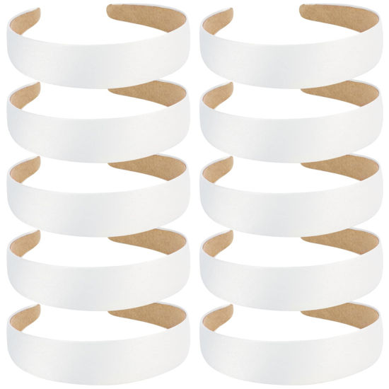 Picture of Wecoe 10 Pack White Headband 1.3 Inch Wide Satin Headbands Women Non Slip Fashion Plain Head Bands Solid Hair Bands DIY Holiday Hair Accessories for Women Girls Diademas Para Mujer