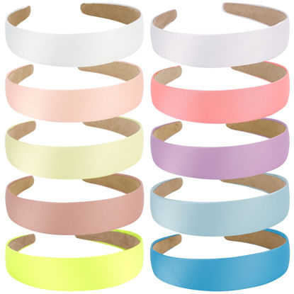 Picture of Wecoe Headbands, 10 Pack Satin Headbands Women 1.3 Inch Wide Non Slip Fashion Headbands, Hair Bands for Girls DIY Short Hair Accessories, Plain Headbands in White, Pink, Purple, Blue, Colorful