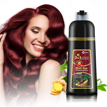 Picture of leorx Hair Dye shampoo, 3 In 1 Deep Wine Red Color Shampoo Hair Dye For Refresh Hair Instant Herbal Coloring Shampoo For Women&Men - Tintes Para El Cabello Profesional
