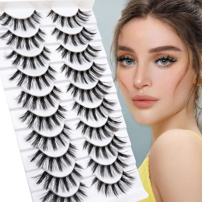 Picture of MilyBest Lashes Wispy Cat Eye Manga Lashes Natural Look Like Eyelash Extensions Faux Mink False Eyelashes Clear Band Lashes