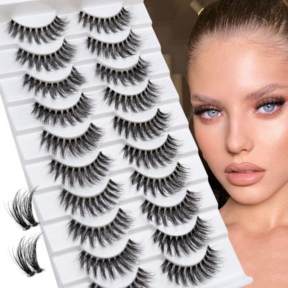 Picture of Lashes Cluster Clear Band False Eyelashes Individual Lashes Extensions 3D Faux Mink Wispy Lashes Natural Look DIY Strips Lash Clusters Multipack by MilyBest