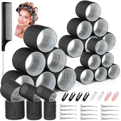 Picture of 39PCS Self Grip Curlers 3 Sizes - Black 2.5in, 1.9in, 1.4in Rollers with Duckbill Clips for Long, Medium, Short, Thick, Fine Hair Volume and Bangs