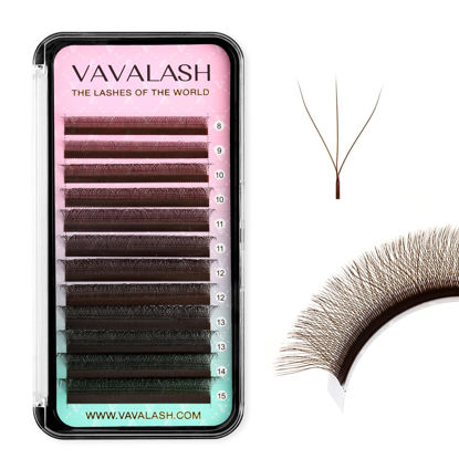 Picture of VAVALASH Brown W-shaped Eyelash Extension Brown 3D Premade Fans 0.07 C Curl Volume Lash Extensions Easy Fanning Lashes Matte Brown YY Lashes W Lashes(Brown-W-3D-0.07-C-8-15mm）