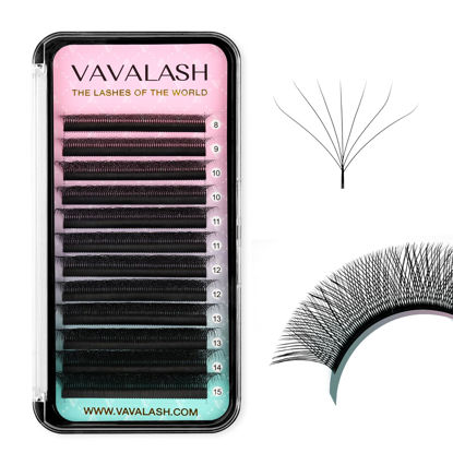 Picture of VAVALASH 7D W Shape Eyelash Extension 7D Premade Fans 0.07 D Curl Volume Lash Extensions Easy Fanning False Lashes Matte Black Volume Premade Cluster W Lashes(W Shaped-7D-0.07-D-8-15mm）
