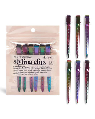 Picture of Kitsch Duck Billed Hair Clips for Styling, Metal Hair Clips for Women, Alligator Hair Clips, Hair Roller Clips & Hair Clips for Makeup, Hair Styling Clips for Hair Sectioning, 6pcs (Iridescent)