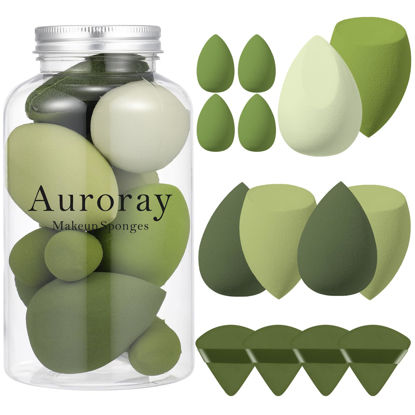 Picture of 14 Pcs Makeup Sponge Set, Beauty Sponges Blender with 4 Pcs Powder Puff and 4 Pcs Mini Make up Sponges St. Patrick's Day Gift for Liquid,Foundation,Powder,Concealer,Cream (Green)