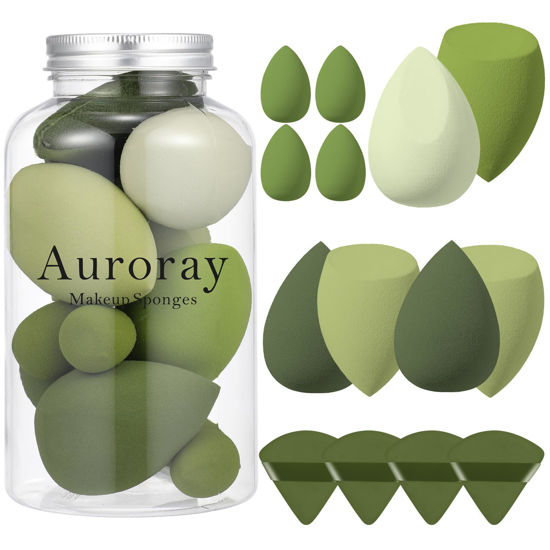 Picture of 14 Pcs Makeup Sponge Set, Beauty Sponges Blender with 4 Pcs Powder Puff and 4 Pcs Mini Make up Sponges St. Patrick's Day Gift for Liquid,Foundation,Powder,Concealer,Cream (Green)