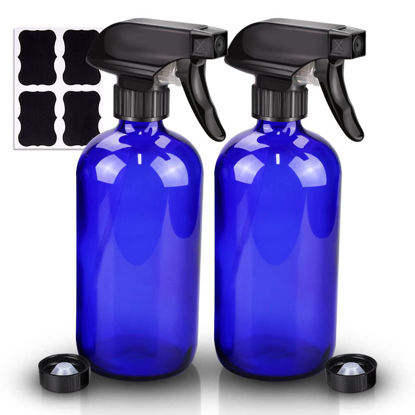Picture of Wedama Glass Spray Bottle, 2 Pack Blue 16 oz Glass Spray Bottles for Cleaning Solutions and Essential Oils, Refillable Empty Spray Bottle with Adjustable Nozzles for Alcohol, Plant and Hair Care