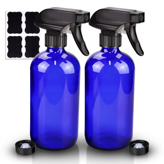 Picture of Wedama Glass Spray Bottle, 2 Pack Blue 16 oz Glass Spray Bottles for Cleaning Solutions and Essential Oils, Refillable Empty Spray Bottle with Adjustable Nozzles for Alcohol, Plant and Hair Care