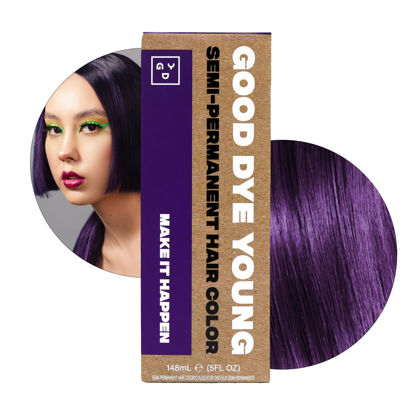 Picture of Good Dye Young Semi-Permanent Hair Color, Vegan and Cruelty-Free Purple Hair Dye, Last up to 24 Washes, Non-Damaging Conditioning Hair Color (5FL OZ, Make It Happen)