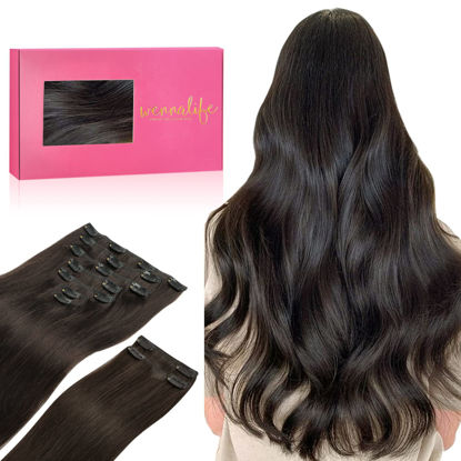 Picture of WENNALIFE Clip in Hair Extensions, 150g 22 Inch 9pcs Dark Brown Human Hair Extensions Thicker Clip in Hair Extensions Real Human Hair Clip Set Double Weft