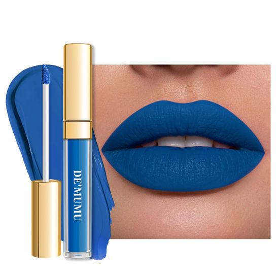 Picture of DE'MUMU Blue Lipstick Matte for Women, Super Stay Long Lasting Lipstick Smudge Proof No Transfer Liquid Lipsticks, Cruelty Free Lip Makeup (DM01 Blue Bomb)