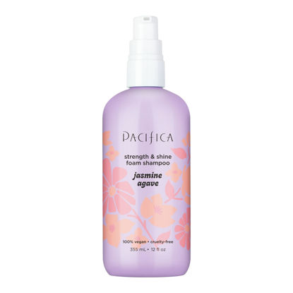 Picture of Pacifica Shampoo - Jasmine Agave Strength & Shine Foaming Shampoo, Haircare, Intense Moisture, Safe for Colored Hair, For All, Dull, Dry, Weak Hair Types, Clean Hair Care, Vegan, 12 fl oz