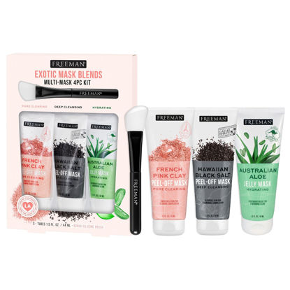 Picture of Freeman Exotic Blends Facial Mask 4 Piece Set, Peel-Off & Jelly Masks, Cleansing, Pore-Clearing & Hydrating Facial Masks, For All Skin Types, Includes Silicone Mask Brush, Vegan & Cruelty-Free
