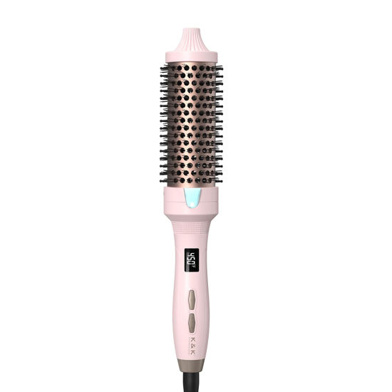 Picture of K&K 1 1/2 Inch Ceramic Tourmaline Ionic Heated Round Brush Curling Brush Creates Blowout Look -Creates Root Volume & Loose Curls Volume Curls Dual Voltage Hair Styling Tool (Pale Pink, 1.5 Inch)