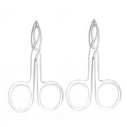Picture of Motanar 2 Pieces Tweezers Scissor Handle Straight Tip Scissor Shaped Eyebrows Tweezers for Hair Plucker Remover Facial Hair Eyebrows Care (Silver)