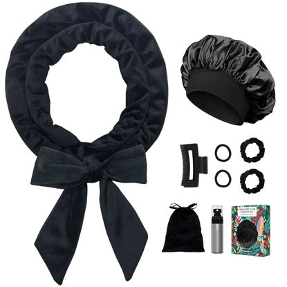 Picture of Gwabee No Heat Hair Curlers Overnight Curls Headband - 70" Soft Ribbon Curl Wrap for Long Hair, 9 PCS Curling Rod Set with Bonnet - Black