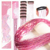 Picture of Hair Tinsel Pack of 12 Pcs Clip in Hair Tinsel 20 Inch Glitter Pink Tinsel Hair Extensions, Festival Tinsel Fairy Hair Extension Party Dazzle Hair Accessories Strands Kit(12Pcs,Pink#)