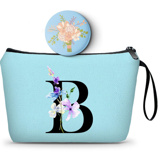 Picture of Initial Gifts for Women, Birthday Gift for Mom,Sister Birthday Gifts from Sister,Woman Gifts,Personalized Makeup Bag with Mirror,Gifts for Older Women, Encouragement Gifts for Women,Christmas Gifts,B