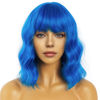 Picture of LANCAINI Short Bob Wavy Wig with Bangs for Women Loose Curly Shoulder Length Synthetic Cosplay Wig Bob for Girl Colorful Costume Wigs (Blue)