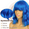 Picture of LANCAINI Short Bob Wavy Wig with Bangs for Women Loose Curly Shoulder Length Synthetic Cosplay Wig Bob for Girl Colorful Costume Wigs (Blue)
