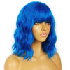 Picture of LANCAINI Short Bob Wavy Wig with Bangs for Women Loose Curly Shoulder Length Synthetic Cosplay Wig Bob for Girl Colorful Costume Wigs (Blue)