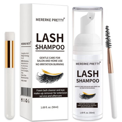 Picture of Eyelash Extension Shampoo 50 ml + Brush - Eyelid Foaming Cleanser - Sensitive Paraben & Sulfate Free - Eyelash Wash and Lash Bath for Extensions - Salon Use and Home Care