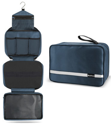 Picture of Maliton Hanging Toiletry Bag | Compact Travel Toiletry Bag for Men/Women | Foldable Mens Hygiene Bag with 4 Compartments| Waterproof Travel Bathroom Bag (Navy Blue)