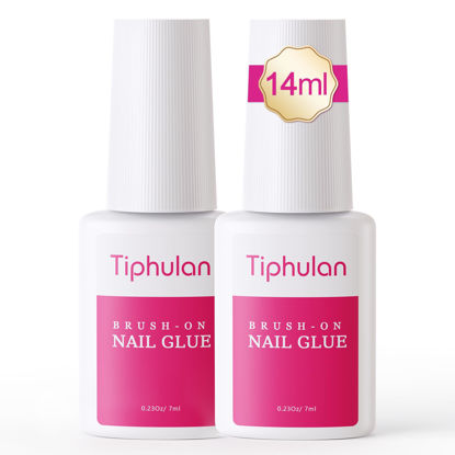 Picture of TIPHULAN 14ml Brush On Nail Glue for Press On, Acrylic Nails - Super Strong, Durable & Long-Lasting, Mess Free, Travel Friendly, 0.46 oz(2PCS)