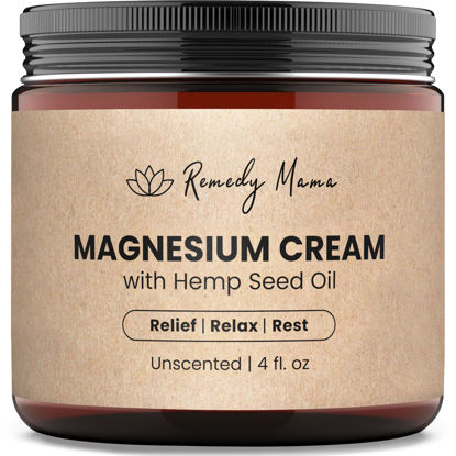 Picture of Remedy Mama Magnesium Cream for Sleep, Muscle Soreness & Cramps Relief with Hemp Seed Oil, Vitamin E, Shea Butter - Topical Magnesium Lotion for Calm & Relaxation - Unscented - 4fl oz - Made in Canada